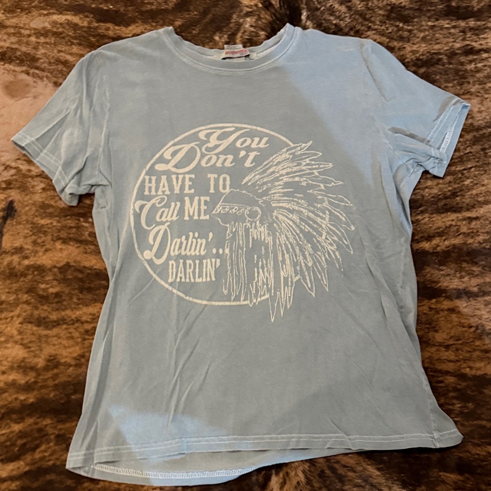 Authentic Original Vintage Style Light Blue Graphic Crewneck Tee